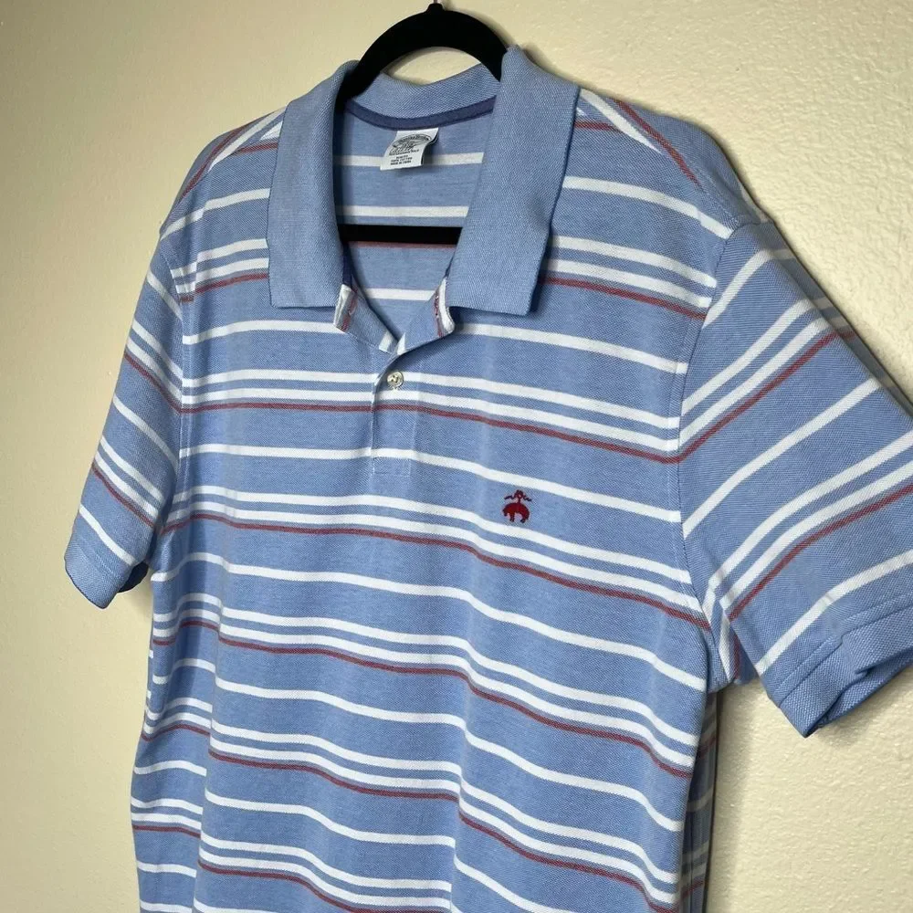 Brooks Brothers Performance Polo Blue White Stripe Slim Fit Shirt Cotton Men XXL